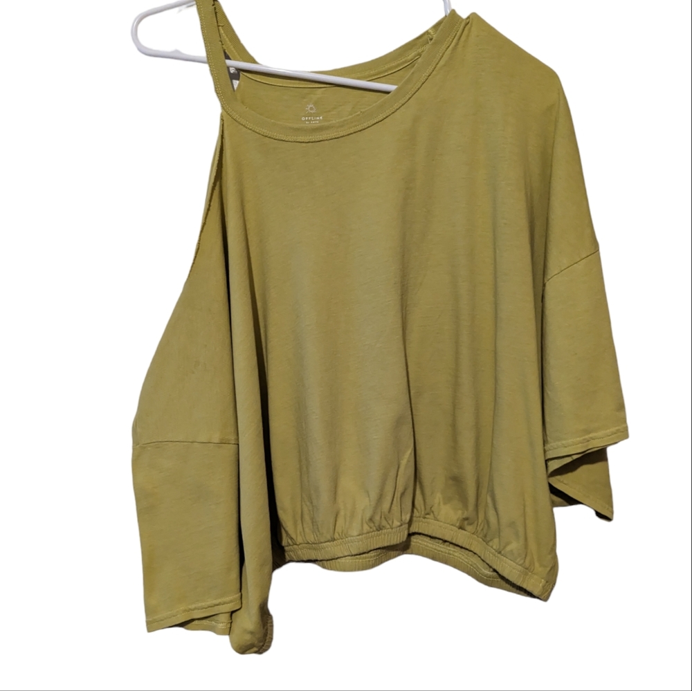 Offline By Aerie Distressed Off the Shoulder Cropped Shirt Size XXL